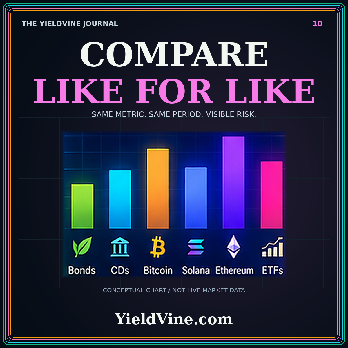 Compare like for like typography with multicolor conceptual asset-category bars