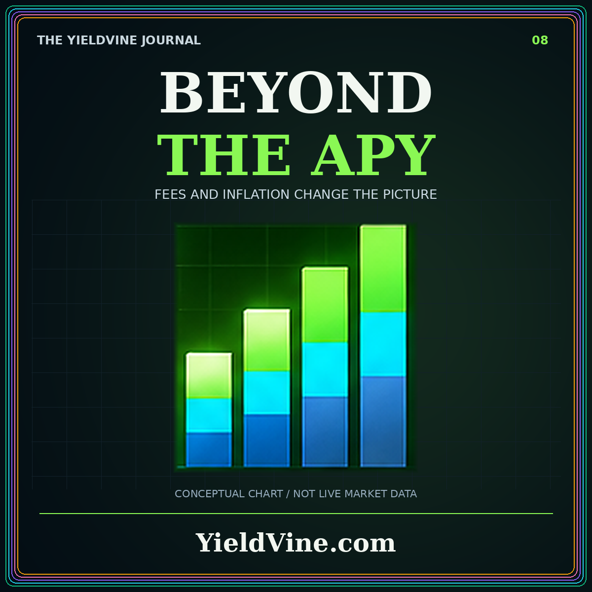 Beyond the APY typography with lime and cyan illustrative reward bars